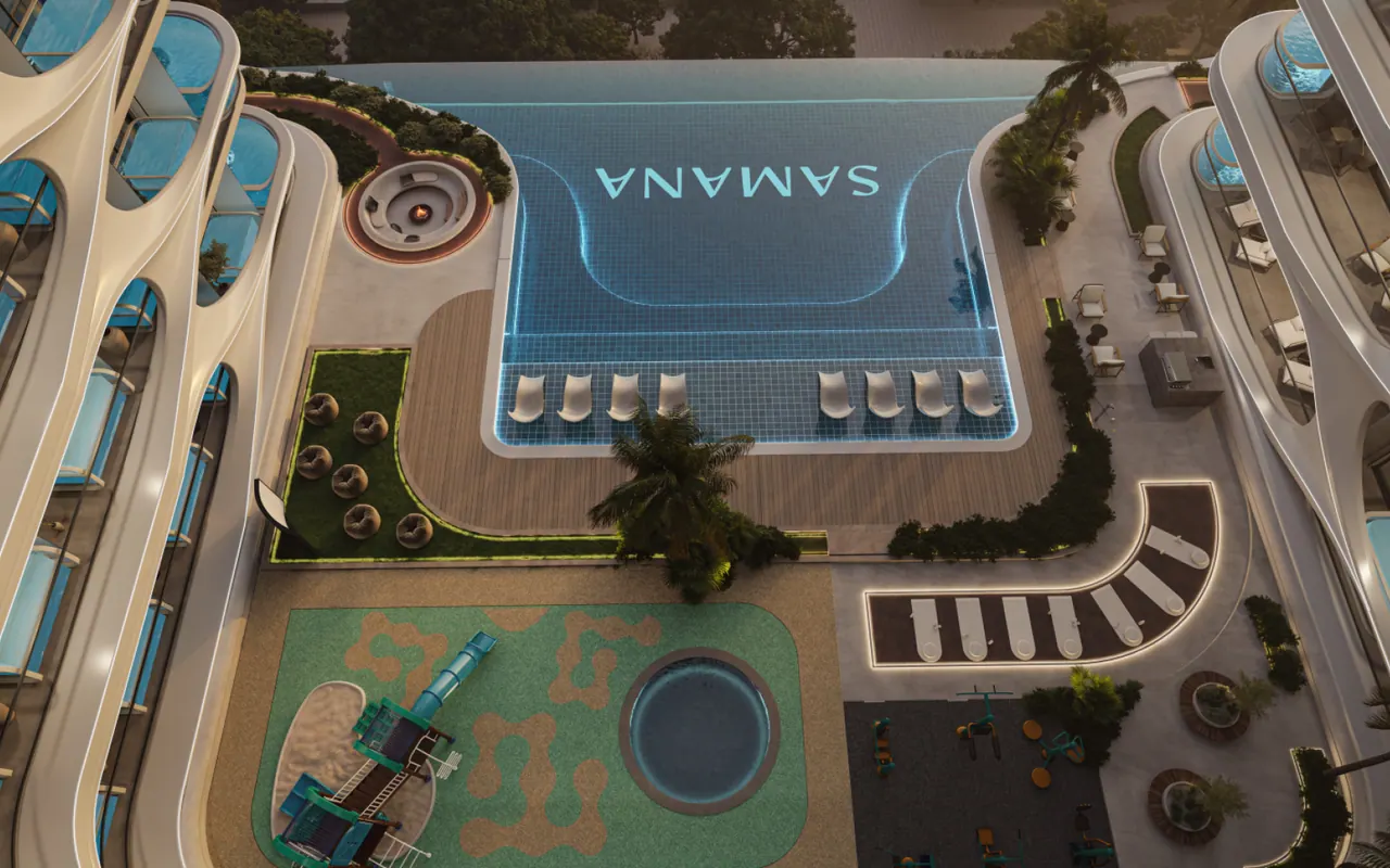 Samana Boulevard Heights courtyard and swimming-pool render from SAMANA Developers