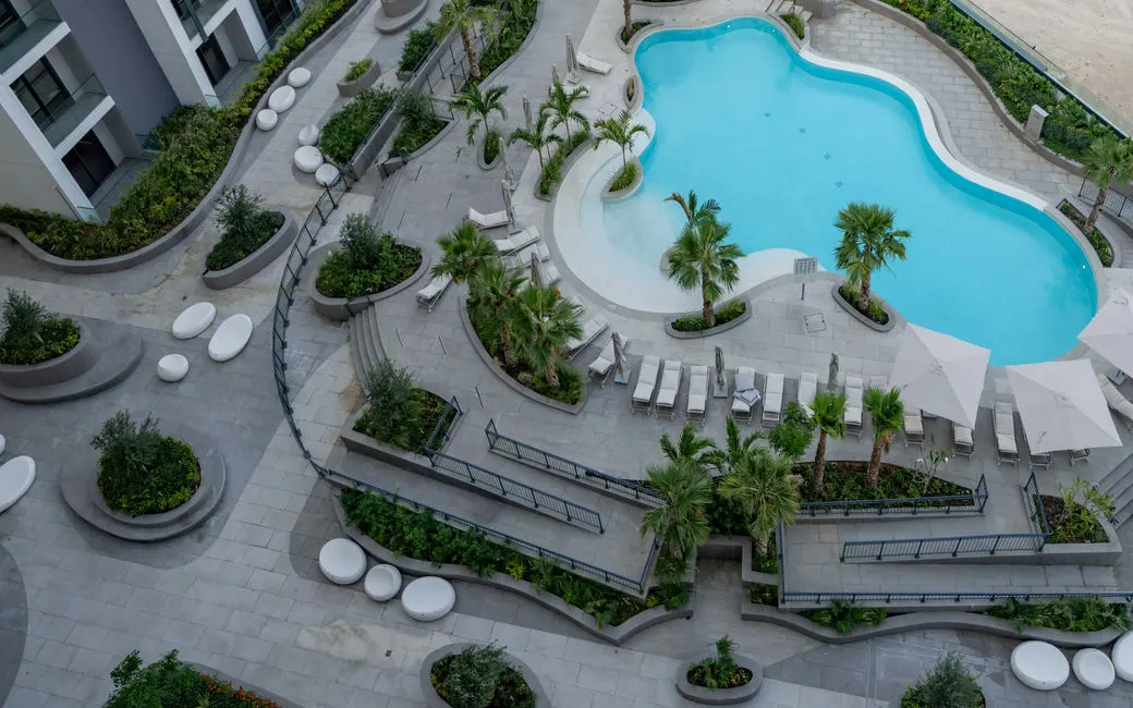 Jannat at Midtown completed pool courtyard, official developer photograph