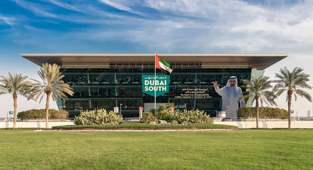 Dubai South headquarters building and landscaped forecourt