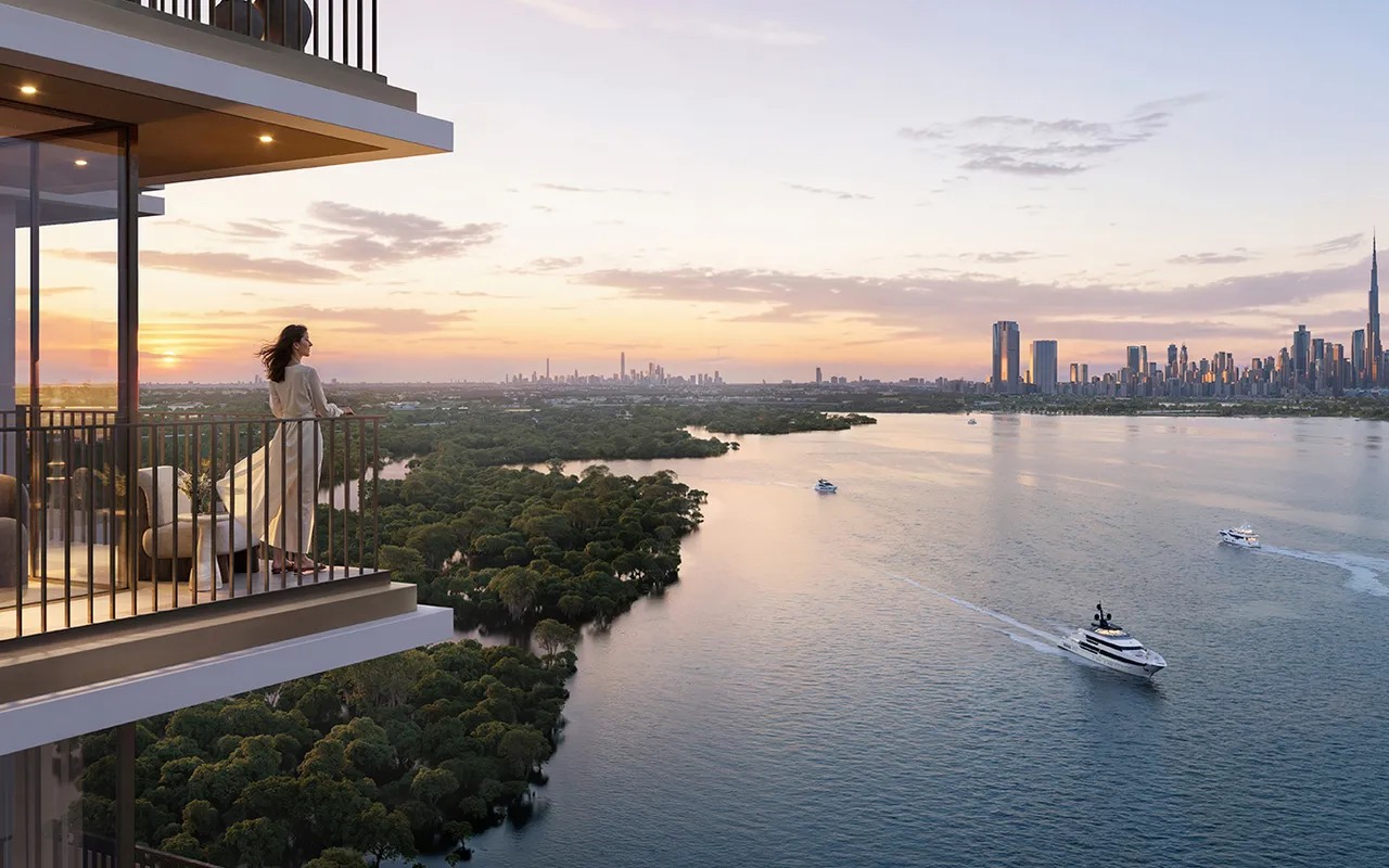Creek Haven balcony and creek view, developer render from Emaar